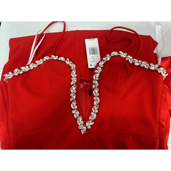 NWT Lulus Embellished V Neck Spaghetti Strap Red Formal Rhinestone Size L - Picture 10 of 12